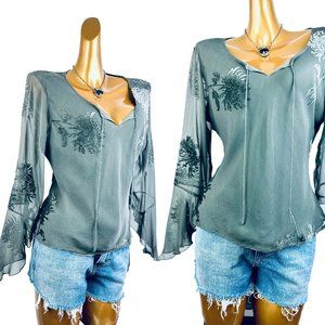 Vintage y2k boho sheer gothic floral top